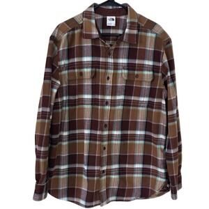 The North Face Mens XL Plaid‎ Flannel Shirt Long Sleeve Button Up Brown
